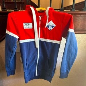 Audi Official Partner TUO Team Kids Size 10 Red and Blue Zip Up Hoodie Jacket